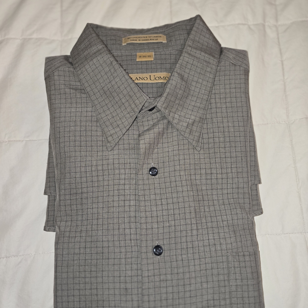18 (34-35) Milano Men's Gray Micro-Check Lightweight Shirt Jacket